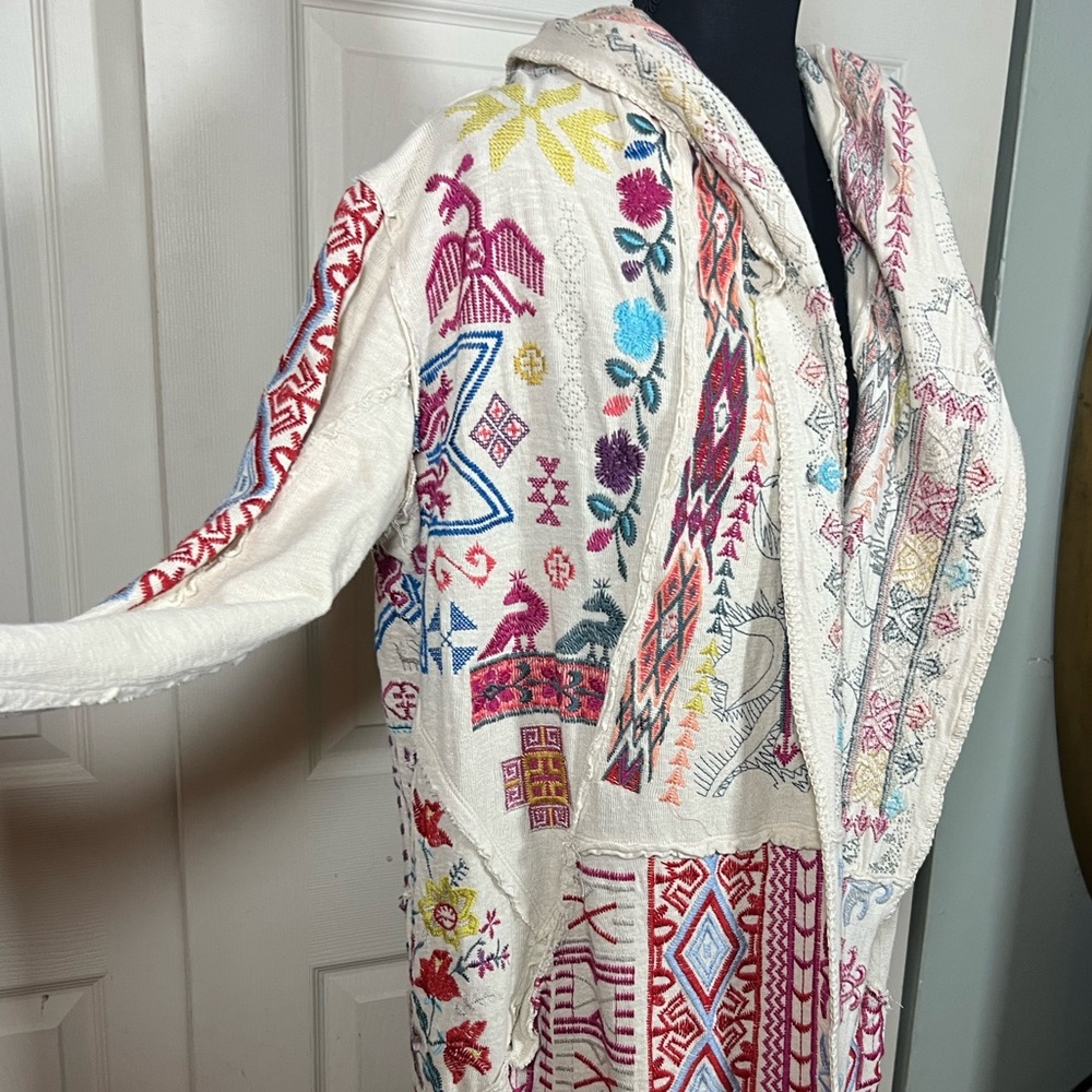 🌺 Johnny Was BIYA Embroidered Hooded Boho Cardigan Jacket Ivory Festival, medium - Picture 5 of 14